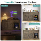 Meuble bar à café de ferme AMERLIFE avec réfrigérateur à boissons, meuble de bar à vin avec tiroirs de rangement, buffet pour mini-réfrigérateur