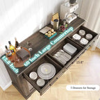 Meuble bar à café de ferme AMERLIFE avec réfrigérateur à boissons, meuble de bar à vin avec tiroirs de rangement, buffet pour mini-réfrigérateur