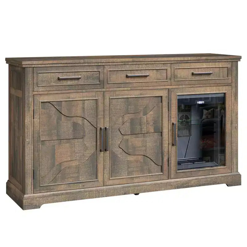Meuble bar à café de ferme AMERLIFE avec réfrigérateur à boissons, meuble de bar à vin avec tiroirs de rangement, buffet pour mini-réfrigérateur