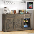 AMERLIFE Farmhouse Coffee Bar Cabinet with Beverage Fridge, Wine Bar Cabinet with Drawer Storage, Mini Fridge Sideboard Cabinet