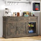 AMERLIFE Farmhouse Coffee Bar Cabinet with Beverage Fridge, Wine Bar Cabinet with Drawer Storage, Mini Fridge Sideboard Cabinet