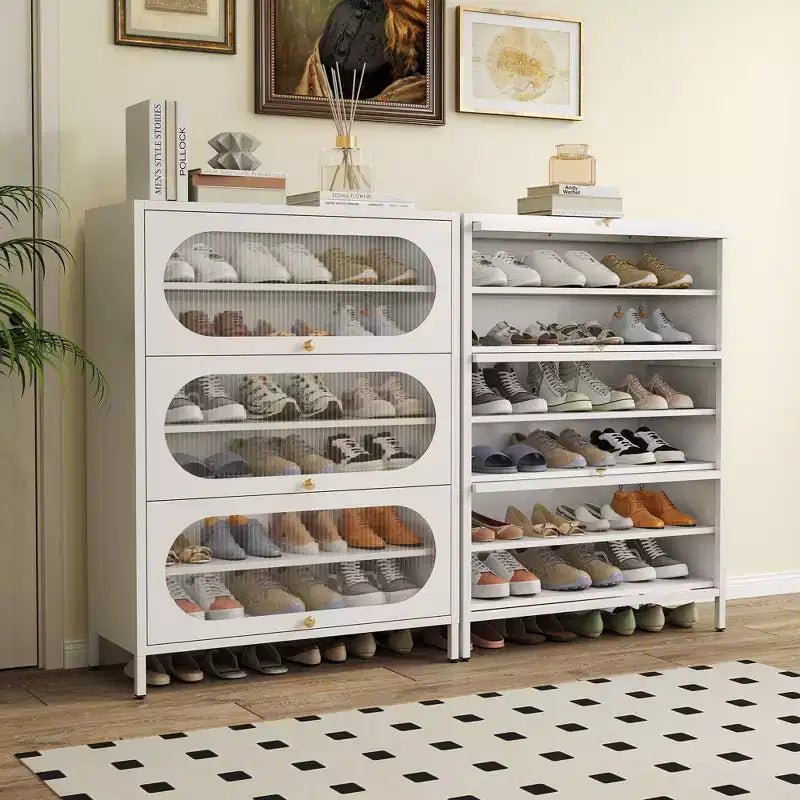 Bekrvio 6 niveaux 42 Armoire à chaussures d'entrée - 3 portes basculantes, étagères amovibles, 18-24 paires, métal, haute et moderne sur pied