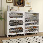 Bekrvio 6 niveaux 42 Armoire à chaussures d'entrée - 3 portes basculantes, étagères amovibles, 18-24 paires, métal, haute et moderne sur pied