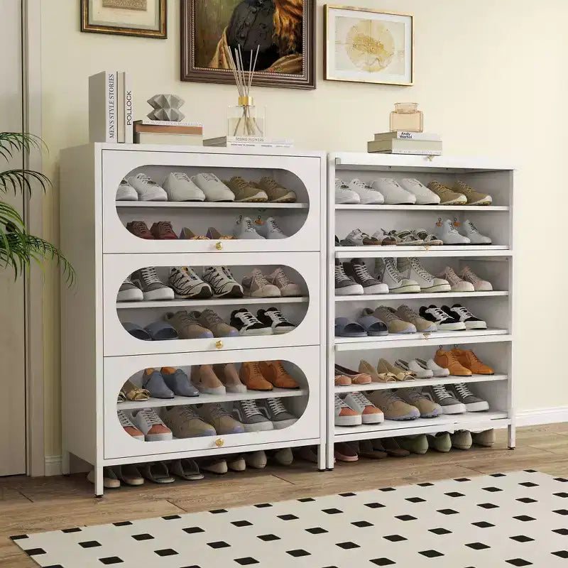 Bekrvio 6 niveaux 42 Armoire à chaussures d'entrée - 3 portes basculantes, étagères amovibles, 18-24 paires, métal, haute et moderne sur pied