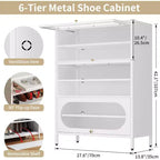 Bekrvio 6 niveaux 42 Armoire à chaussures d'entrée - 3 portes basculantes, étagères amovibles, 18-24 paires, métal, haute et moderne sur pied