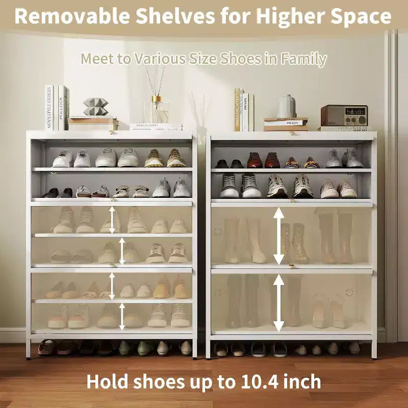 Bekrvio 6 niveaux 42 Armoire à chaussures d'entrée - 3 portes basculantes, étagères amovibles, 18-24 paires, métal, haute et moderne sur pied