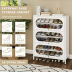 Bekrvio 6 niveaux 42 Armoire à chaussures d'entrée - 3 portes basculantes, étagères amovibles, 18-24 paires, métal, haute et moderne sur pied