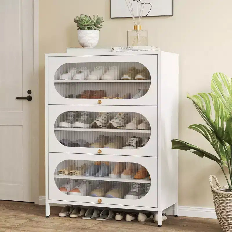 Bekrvio 6 niveaux 42 Armoire à chaussures d'entrée - 3 portes basculantes, étagères amovibles, 18-24 paires, métal, haute et moderne sur pied