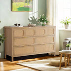 Commode à 6 tiroirs, commode en rotin pour chambre à coucher avec poignées en métal, commode de rangement en bois style ferme pour chambre à coucher, salon, couloir