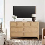 Commode à 6 tiroirs, commode en rotin pour chambre à coucher avec poignées en métal, commode de rangement en bois style ferme pour chambre à coucher, salon, couloir