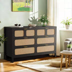 Commode à 6 tiroirs, commode en rotin pour chambre à coucher avec poignées en métal, commode de rangement en bois style ferme pour chambre à coucher, salon, couloir