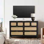 Commode à 6 tiroirs, commode en rotin pour chambre à coucher avec poignées en métal, commode de rangement en bois style ferme pour chambre à coucher, salon, couloir