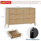 Commode à 6 tiroirs, commode en rotin pour chambre à coucher avec poignées en métal, commode de rangement en bois style ferme pour chambre à coucher, salon, couloir