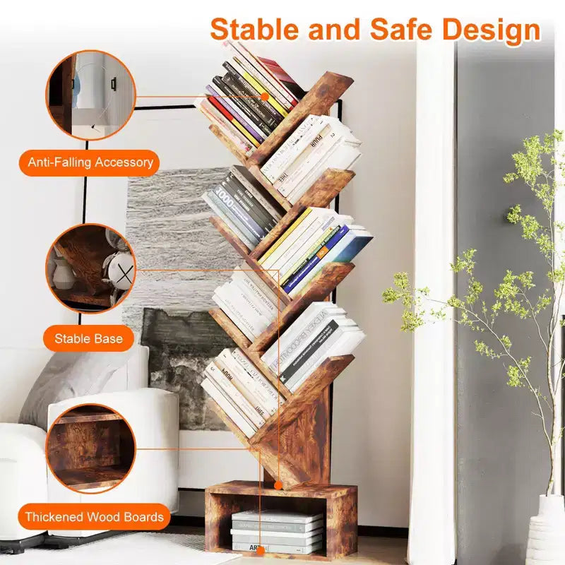 Étagère industrielle à 8 niveaux - Bibliothèque ouverte rétro pour salon, chambre et bureau