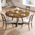 47 inch Industrial Round Dining Table, Wooden Kitchen Table for 4 with Wooden Top and Metal Base for Home Dining Room Living Room Brown (NO Chairs)
