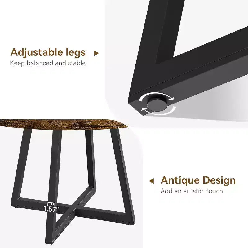 Table à manger ronde industrielle de 47 pouces, table de cuisine en bois pour 4 personnes avec plateau en bois et base en métal pour la maison, la salle à manger, le salon, marron (PAS de chaises)