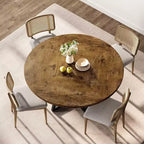 Table à manger ronde industrielle de 47 pouces, table de cuisine en bois pour 4 personnes avec plateau en bois et base en métal pour la maison, la salle à manger, le salon, marron (PAS de chaises)