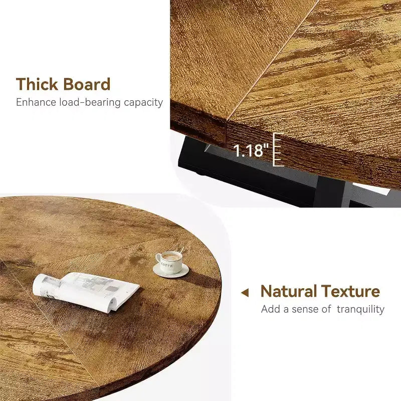 Table à manger ronde industrielle de 47 pouces, table de cuisine en bois pour 4 personnes avec plateau en bois et base en métal pour la maison, la salle à manger, le salon, marron (PAS de chaises)