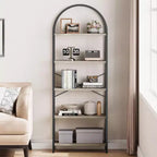 Étagère à Livres Courbée, Étagère de Présentation à 5 Niveaux, Étagères Hautes, Étagère de Rangement Moderne, Grande Étagère en Bois pour Chambre, Salon