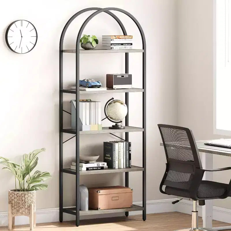 Étagère à Livres Courbée, Étagère de Présentation à 5 Niveaux, Étagères Hautes, Étagère de Rangement Moderne, Grande Étagère en Bois pour Chambre, Salon