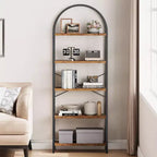 Étagère à Livres Courbée, Étagère de Présentation à 5 Niveaux, Étagères Hautes, Étagère de Rangement Moderne, Grande Étagère en Bois pour Chambre, Salon