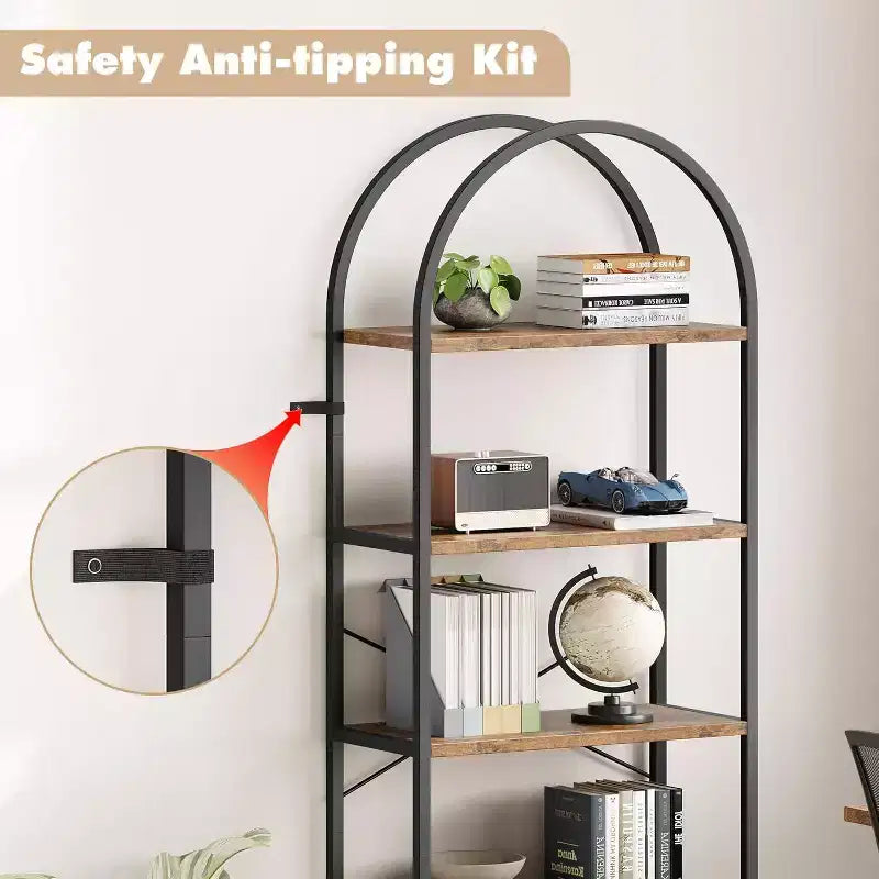 Étagère à Livres Courbée, Étagère de Présentation à 5 Niveaux, Étagères Hautes, Étagère de Rangement Moderne, Grande Étagère en Bois pour Chambre, Salon