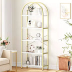 Étagère à Livres Courbée, Étagère de Présentation à 5 Niveaux, Étagères Hautes, Étagère de Rangement Moderne, Grande Étagère en Bois pour Chambre, Salon