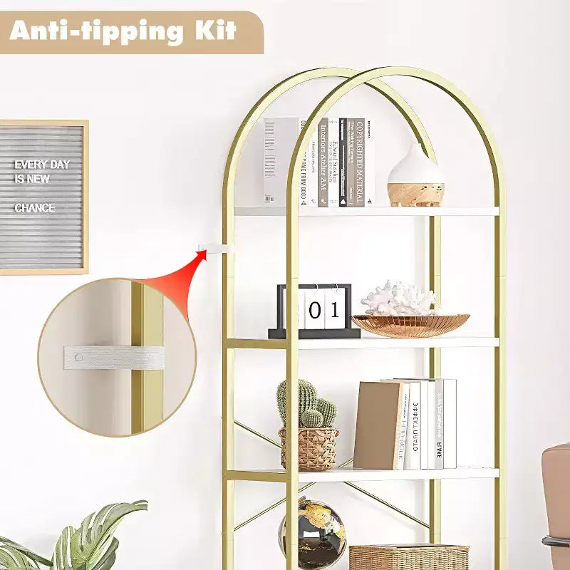 Étagère à Livres Courbée, Étagère de Présentation à 5 Niveaux, Étagères Hautes, Étagère de Rangement Moderne, Grande Étagère en Bois pour Chambre, Salon