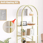 Étagère à Livres Courbée, Étagère de Présentation à 5 Niveaux, Étagères Hautes, Étagère de Rangement Moderne, Grande Étagère en Bois pour Chambre, Salon