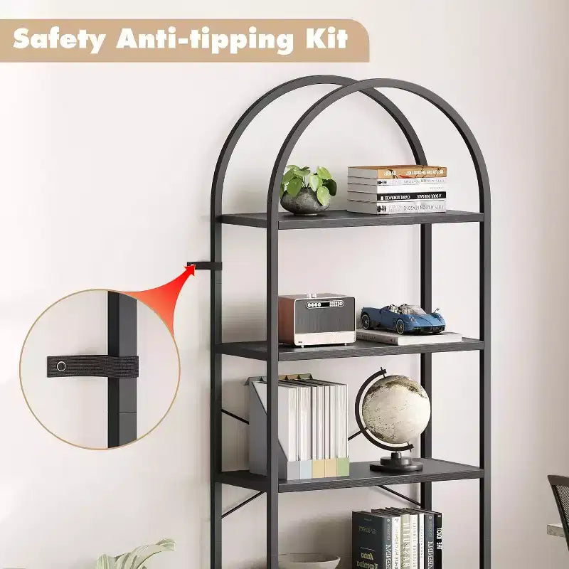 Étagère à Livres Courbée, Étagère de Présentation à 5 Niveaux, Étagères Hautes, Étagère de Rangement Moderne, Grande Étagère en Bois pour Chambre, Salon