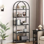 Arched Bookshelf, 5 Tier Bookcase Display Racks, Tall Bookshelves, Modern Storage Rack Shelf, Large Wood Book Shelf for Bedroom, Living Room