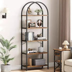 Étagère à Livres Courbée, Étagère de Présentation à 5 Niveaux, Étagères Hautes, Étagère de Rangement Moderne, Grande Étagère en Bois pour Chambre, Salon