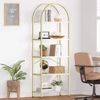 Étagère à Livres Courbée, Étagère de Présentation à 5 Niveaux, Étagères Hautes, Étagère de Rangement Moderne, Grande Étagère en Bois pour Chambre, Salon