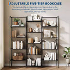 Étagère à 5 niveaux et 3 colonnes avec 14 étagères réglables, cadre industriel en acier avec entretoise en X, conception renforcée anti-basculement pour bureau et maison