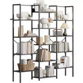 5-Tier Triple Column Bookshelf with 14 Adjustable Shelves, Industrial Steel Frame w/X-Back Brace, Reinforced Anti-Tip Design for Office, Home