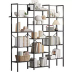 5-Tier Triple Column Bookshelf with 14 Adjustable Shelves, Industrial Steel Frame w/X-Back Brace, Reinforced Anti-Tip Design for Office, Home
