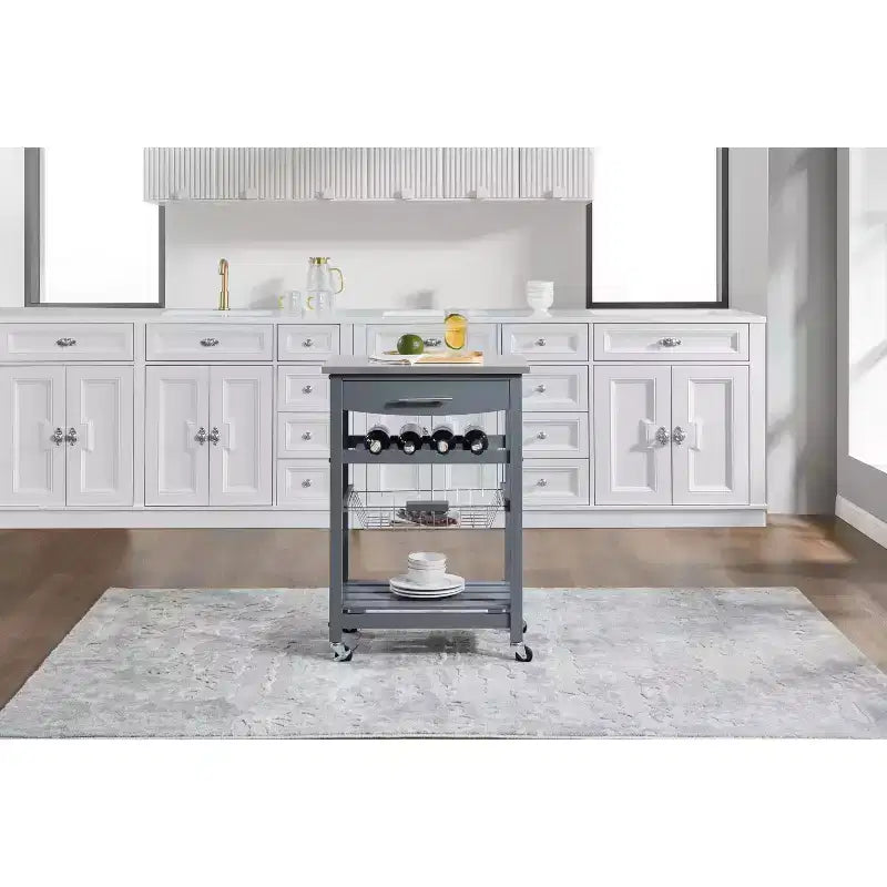 22.5Chariot de service mobile de cuisine sur roulettes avec tiroir et panier de rangement coulissant