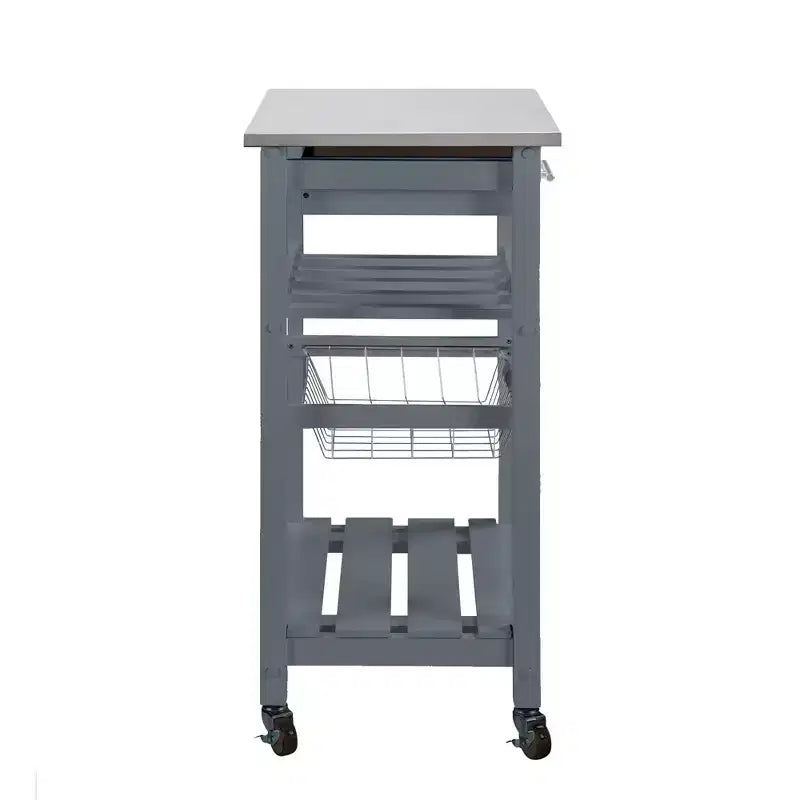 22.5Chariot de service mobile de cuisine sur roulettes avec tiroir et panier de rangement coulissant