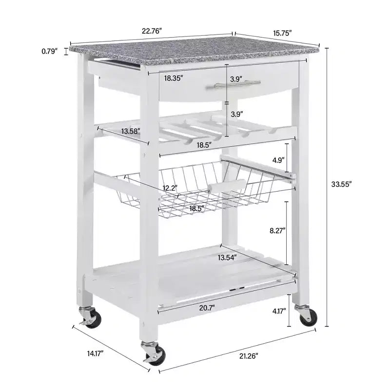 22.5Chariot de service mobile de cuisine sur roulettes avec tiroir et panier de rangement coulissant