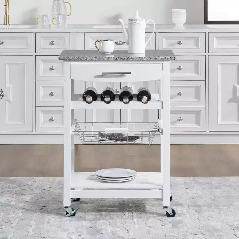 22.5Chariot de service mobile de cuisine sur roulettes avec tiroir et panier de rangement coulissant