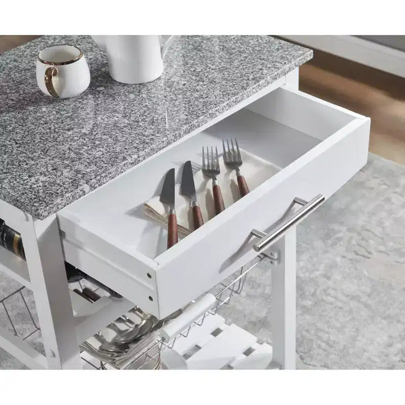 22.5Chariot de service mobile de cuisine sur roulettes avec tiroir et panier de rangement coulissant