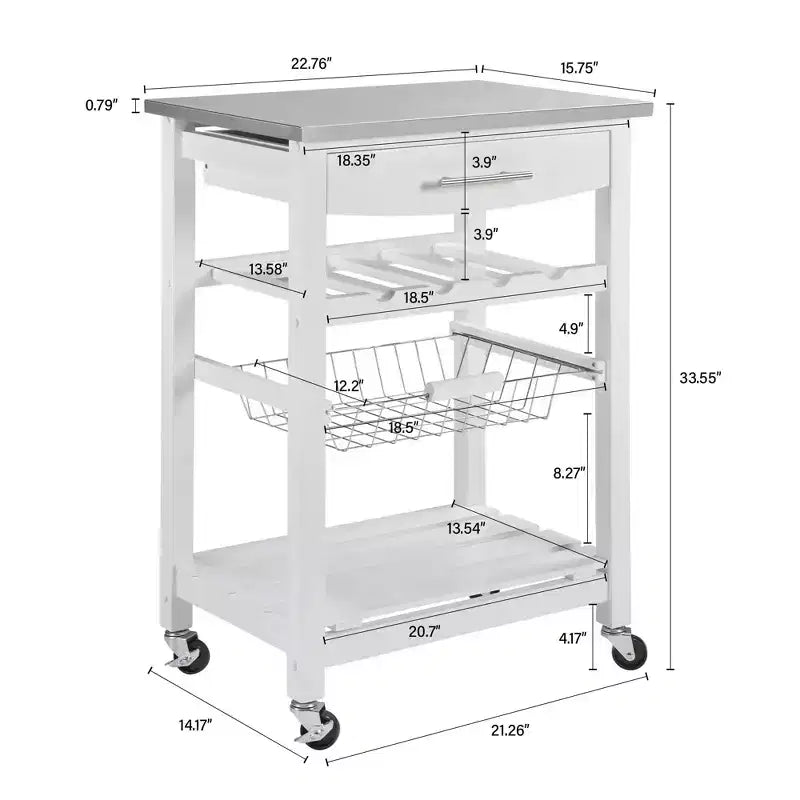 22.5Chariot de service mobile de cuisine sur roulettes avec tiroir et panier de rangement coulissant