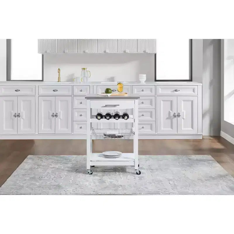 22.5Chariot de service mobile de cuisine sur roulettes avec tiroir et panier de rangement coulissant