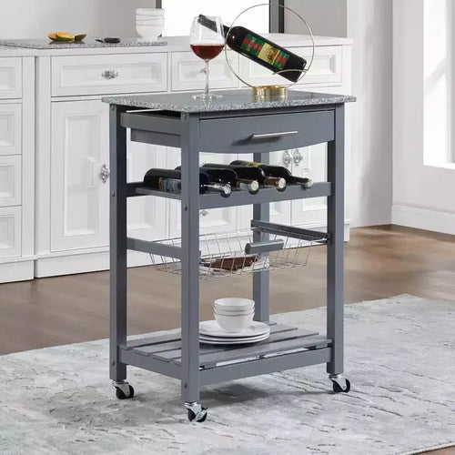 22.5Mobile Rolling Kitchen Island Trolley Serving Cart with Underneath Drawer & Slide-Out Wire Storage Basket