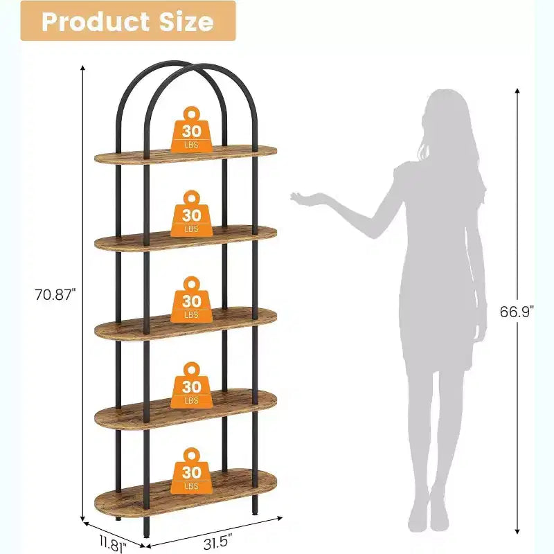 Étagère à livres pliable en métal à 5 niveaux 71, organisateur de rangement portable pour bibliothèque, présentoir autonome, étagère haute pour la maison, le bureau, le salon