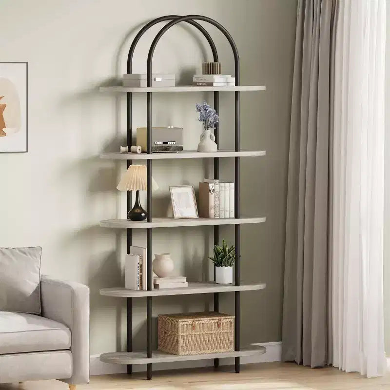 71 5 Tier Metal Collapsible Book Shelf Portable Bookcase Storage Organizer Freestanding Display Rack Tall Shelving for Home Office, Living Room