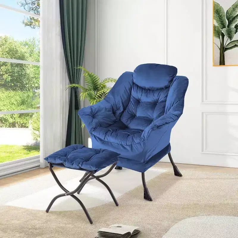 Lot de 2 chaises paresseuses avec pouf, fauteuil de salon moderne, fauteuil de lecture avec poche latérale pour salon, chambre, dortoir et bureau