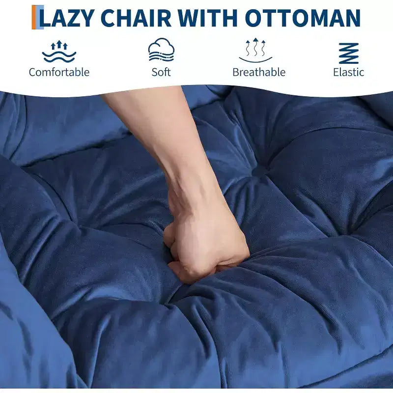 Lot de 2 chaises paresseuses avec pouf, fauteuil de salon moderne, fauteuil de lecture avec poche latérale pour salon, chambre, dortoir et bureau