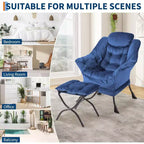 Lot de 2 chaises paresseuses avec pouf, fauteuil de salon moderne, fauteuil de lecture avec poche latérale pour salon, chambre, dortoir et bureau