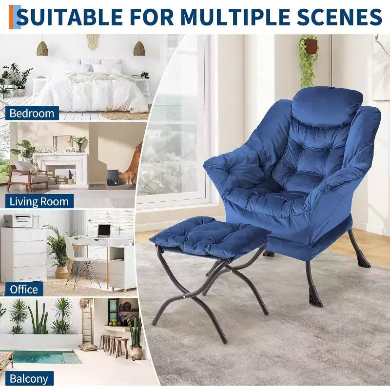 Lot de 2 chaises paresseuses avec pouf, fauteuil de salon moderne, fauteuil de lecture avec poche latérale pour salon, chambre, dortoir et bureau